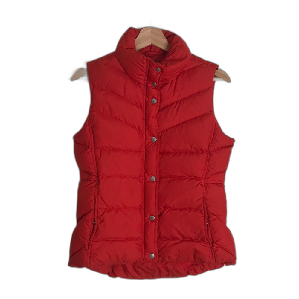J.Crew quilted down Filled Puffer Vest Zip and Snaps Pockets Red Women size S‎